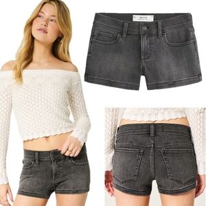 HOLLISTER Low-Rise Washed Black Denim Shortie Shorts NEW 14